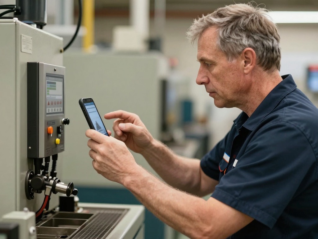 A senior operator recording his method at the machine