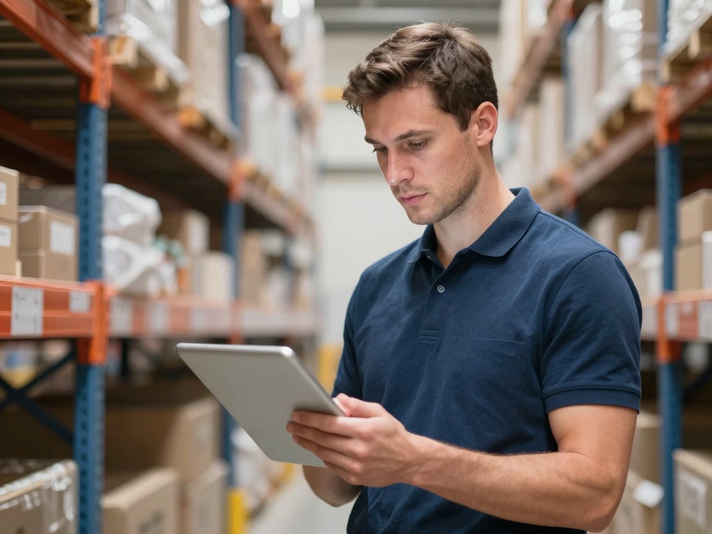 A worker getting an answer on a tablet mid-task